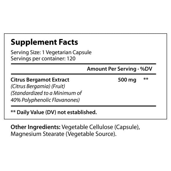 Citrus Bergamot 500mg - 120 Vegetarian Capsules - LongLifeNutri