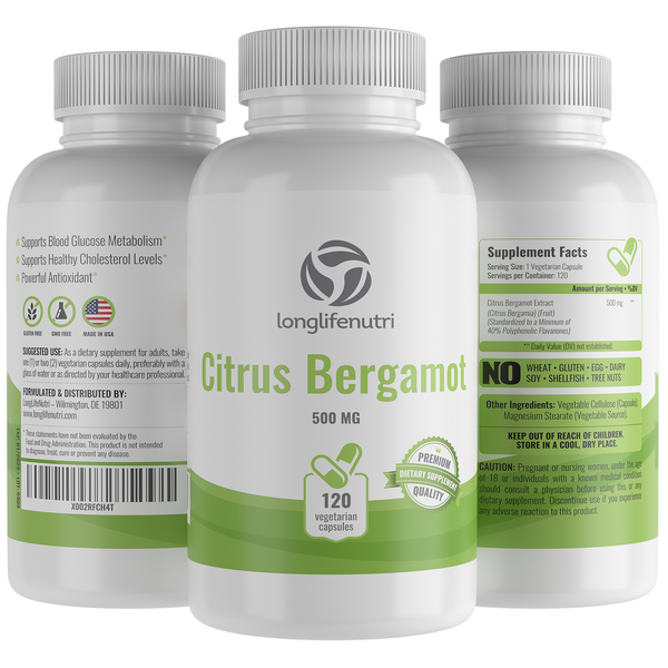 Citrus Bergamot 500mg - 120 Vegetarian Capsules - LongLifeNutri