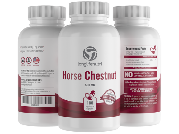 Horse Chestnut 500 mg - 180 Vegetarian Capsules LongLifeNutri