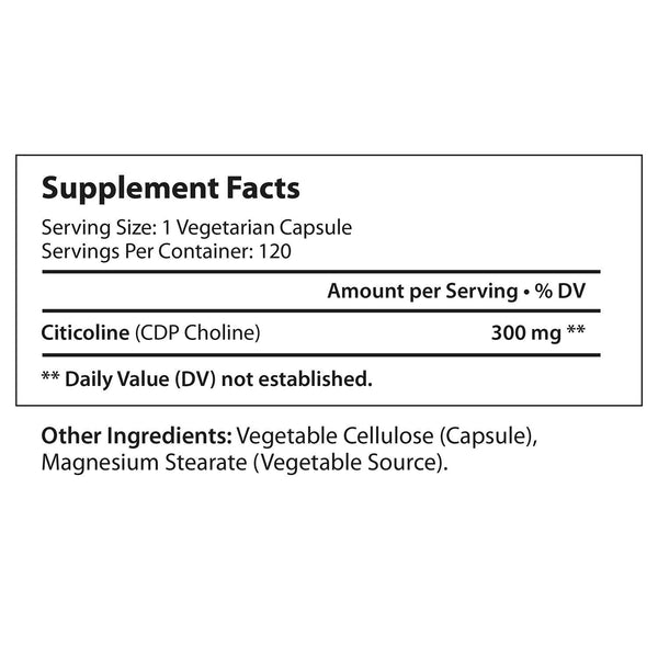 Citicoline CDP Choline 300mg - 120 Vegetarian Capsules LongLifeNutri