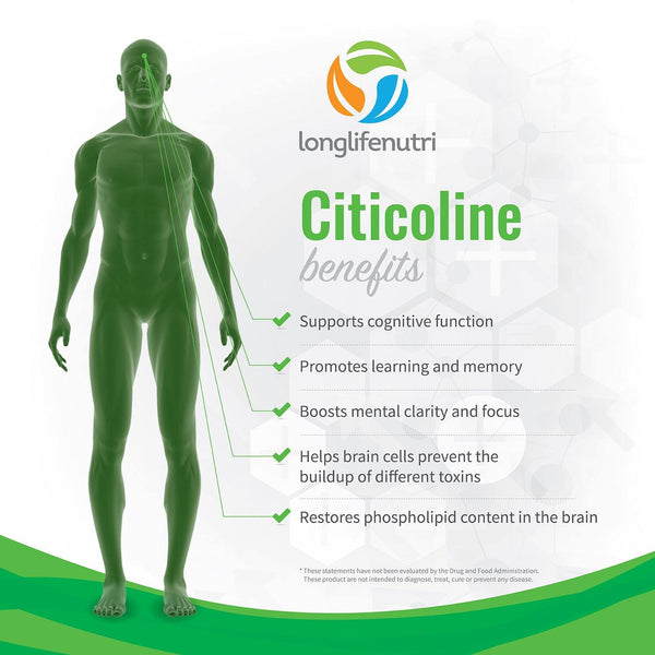 Citicoline CDP Choline 300mg - 120 Vegetarian Capsules LongLifeNutri