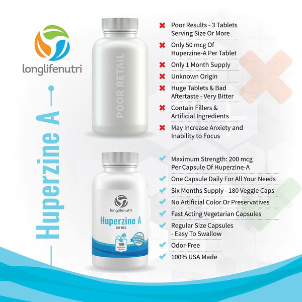 Huperzine A 200mcg - 180 Vegetarian Capsules LongLifeNutri