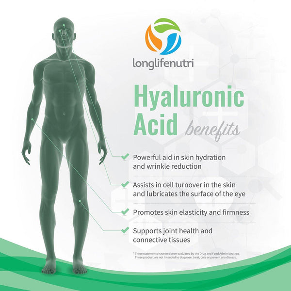 Hyaluronic Acid 100 mg - 180 Vegetarian Capsules - LongLifeNutri