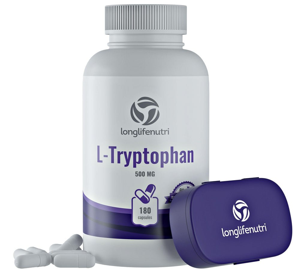 L-Tryptophan 500 mg - 180 Vegetarian Capsules - LongLifeNutri