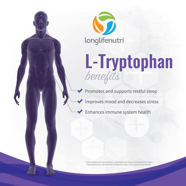 L-Tryptophan 500 mg - 180 Vegetarian Capsules - LongLifeNutri