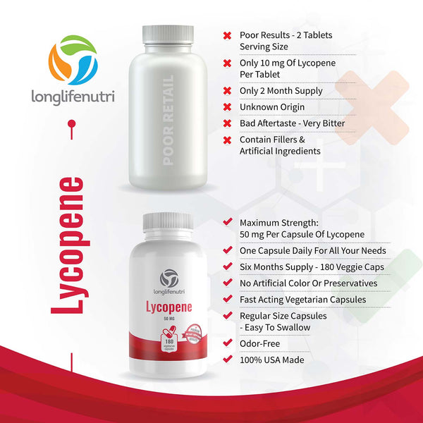 Lycopene 50 mg - 180 Vegetarian Capsules LongLifeNutri