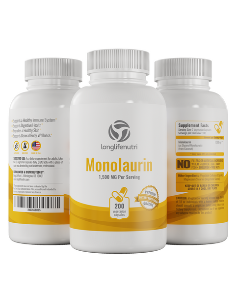 Monolaurin 750mg - 200 Vegetarian Capsules LongLifeNutri