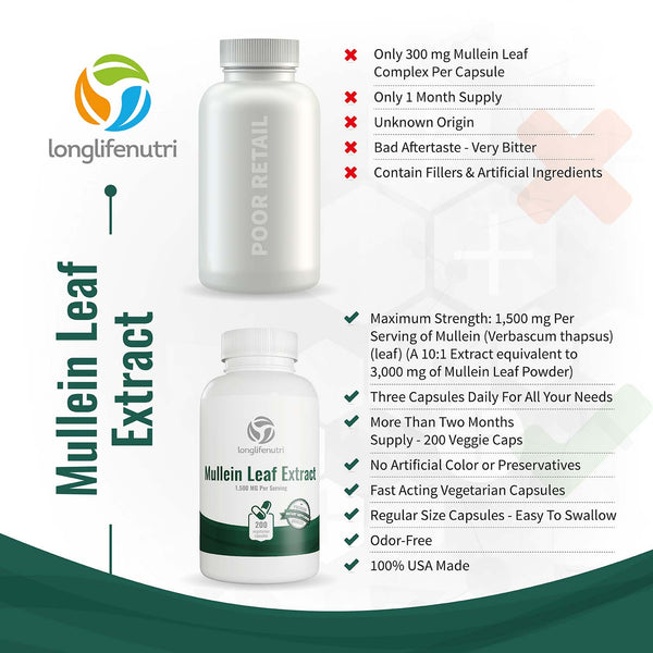 Mullein Leaf 1,500mg - 200 Vegetarian Capsules