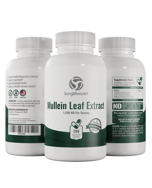 Mullein Leaf 1,500mg - 200 Vegetarian Capsules LongLifeNutri