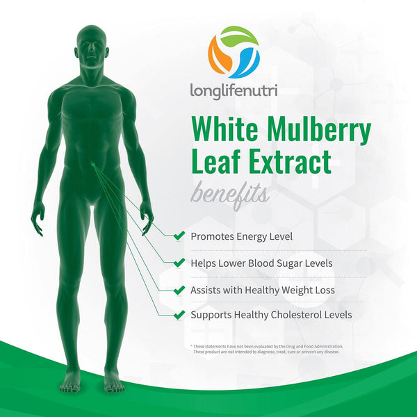 White Mulberry Leaf Extract 2,500mg - 200 Vegetarian Capsules - LongLifeNutri