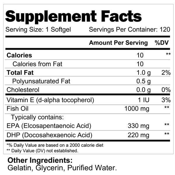 Omega 3 Fish Oil 1000 mg - 120 Softgels LongLifeNutri