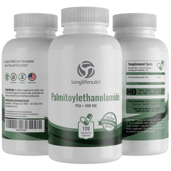 Palmitoylethanolamide 400 mg - 120 Vegetarian Capsules LongLifeNutri