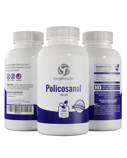 Policosanol 100mg - 200 Vegetarian Capsules LongLifeNutri