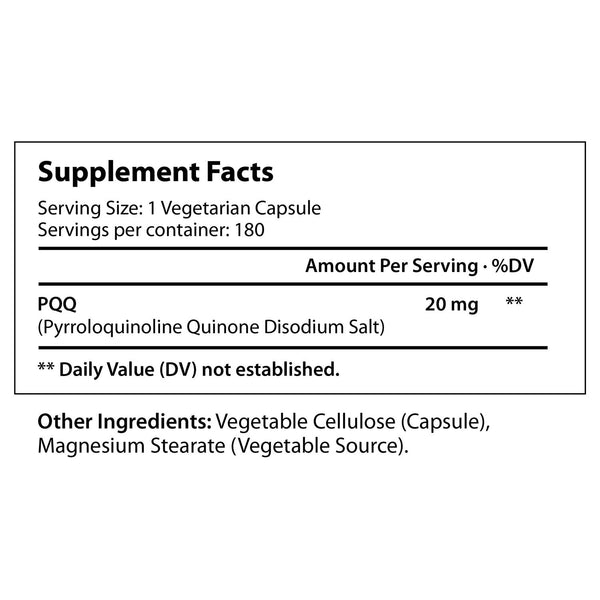 PQQ 20 mg - 180 Vegetarian Capsules LongLifeNutri