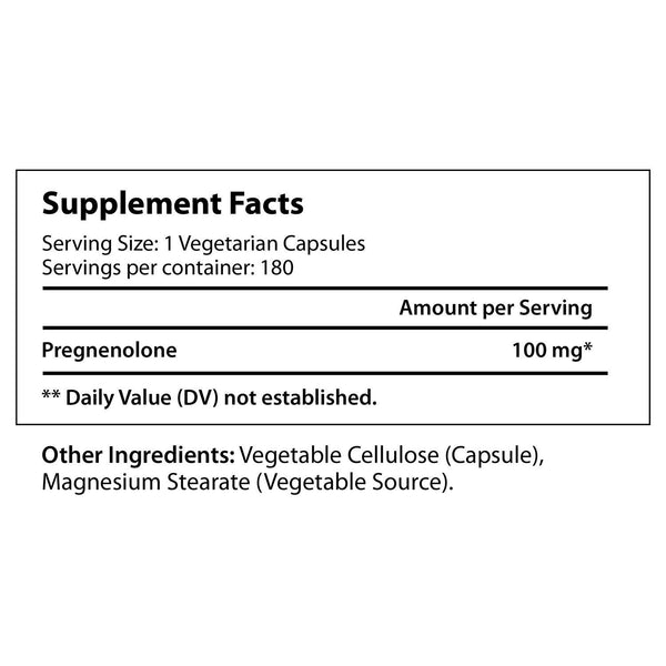 Pregnenolone 100 mg - 180 Vegetarian Capsules LongLifeNutri