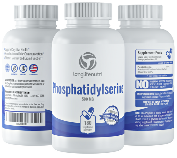 Phosphatidylserine 500 mg - 180 Vegetarian Capsules LongLifeNutri