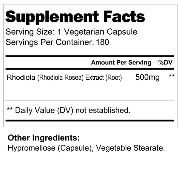 Rhodiola Rosea 500 mg - 180 Vegetarian Capsules LongLifeNutri