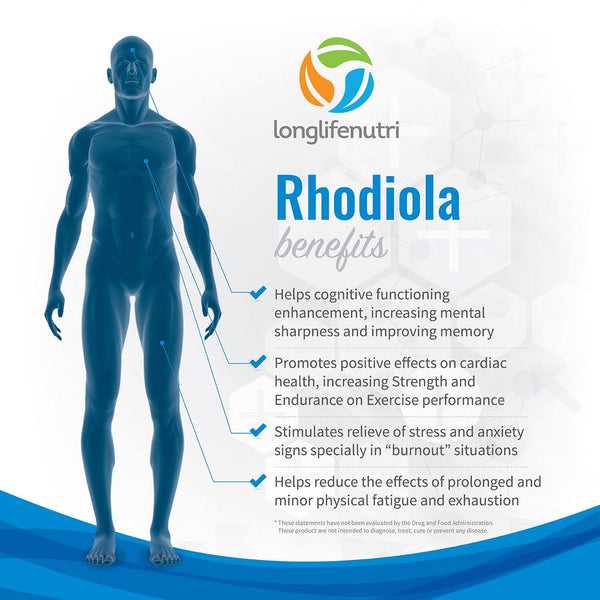 Rhodiola Rosea 500 mg - 180 Vegetarian Capsules LongLifeNutri