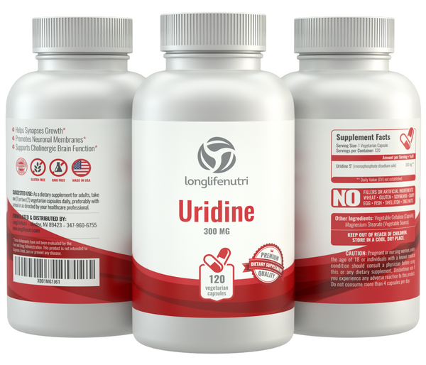 Uridine Monophosphate 300 mg - 120 Vegetarian Capsules - LongLifeNutri