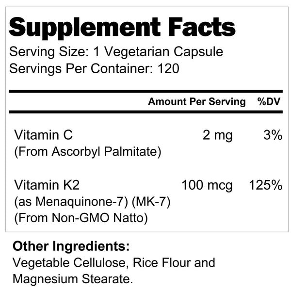 Vitamin K2 MK-7 100 Mcg - 120 Veggie Capsules LongLifeNutri