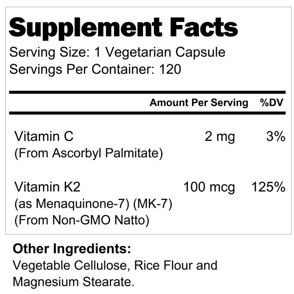 Vitamin K2 MK-7 100 Mcg - 120 Veggie Capsules LongLifeNutri